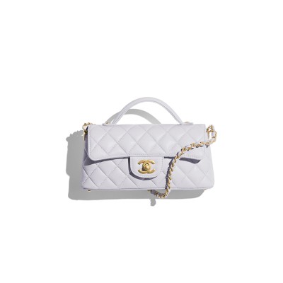 CHANEL MINI FLAP BAG WITH TOP HANDLE LAMBSKIN & GOLD-TONE METAL AS5354 (20*14*5.5cm)